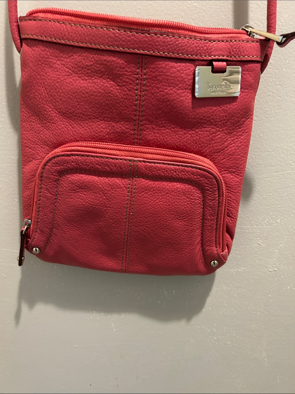 Tignanello Coral Pink Leather Crossbody Bag